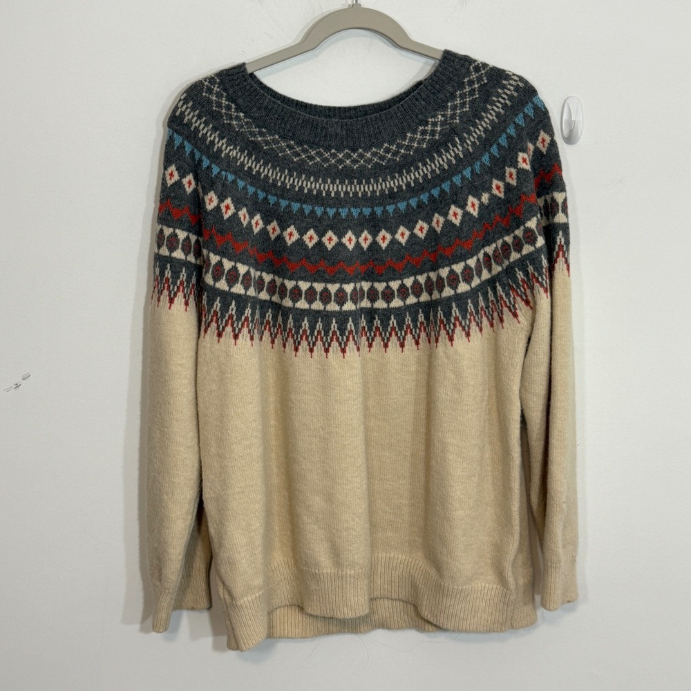 SHEIN Womens Sweater 1XL Beige Fair Isle Knit Winter Cozy Apres Ski